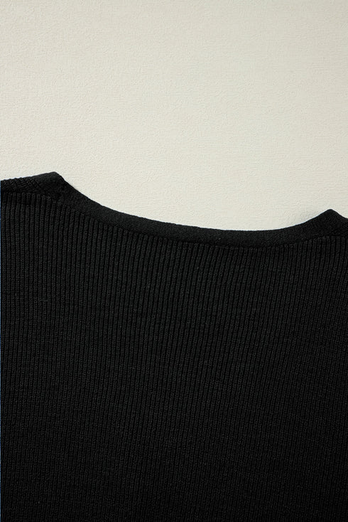 Lightweight Ribbed Knit Button Front V Neck Cardigan